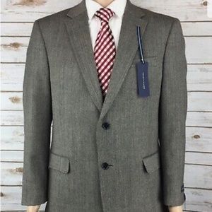 Tommy Hilfiger Mens 44R Sport Coat Gray Herringbone Wool Blend Two Button Vented